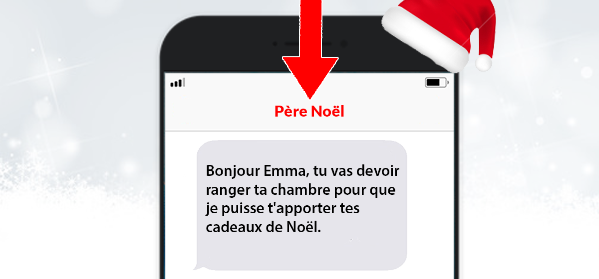 Illustration de l’envoie d’un SMS de la part du Père Noël